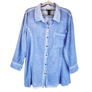 Style & Co. Chambray Style Button Down Shirt Light Blue Mixed Media Cotton XL